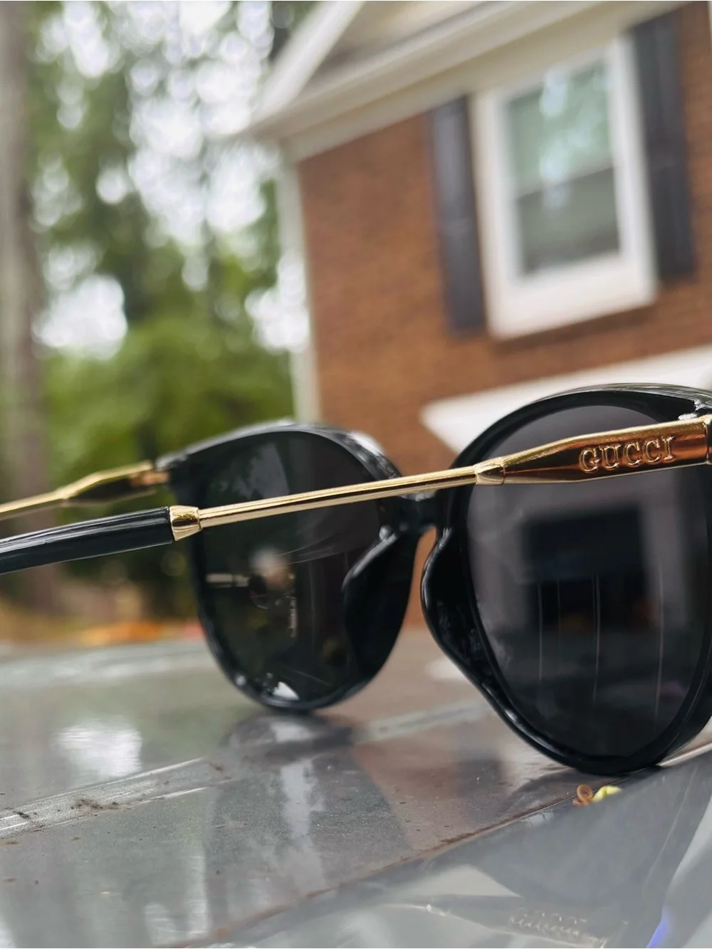 Gucci GG1176S Cat Eye Sunglasses Black Plastic/Metal Frame Gray Gradient UV400